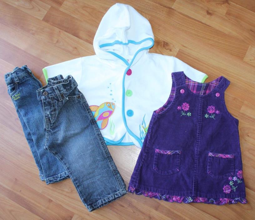 Infant girl's casual clothing lot jeans hooded beach coverup dress sz 18m  #958