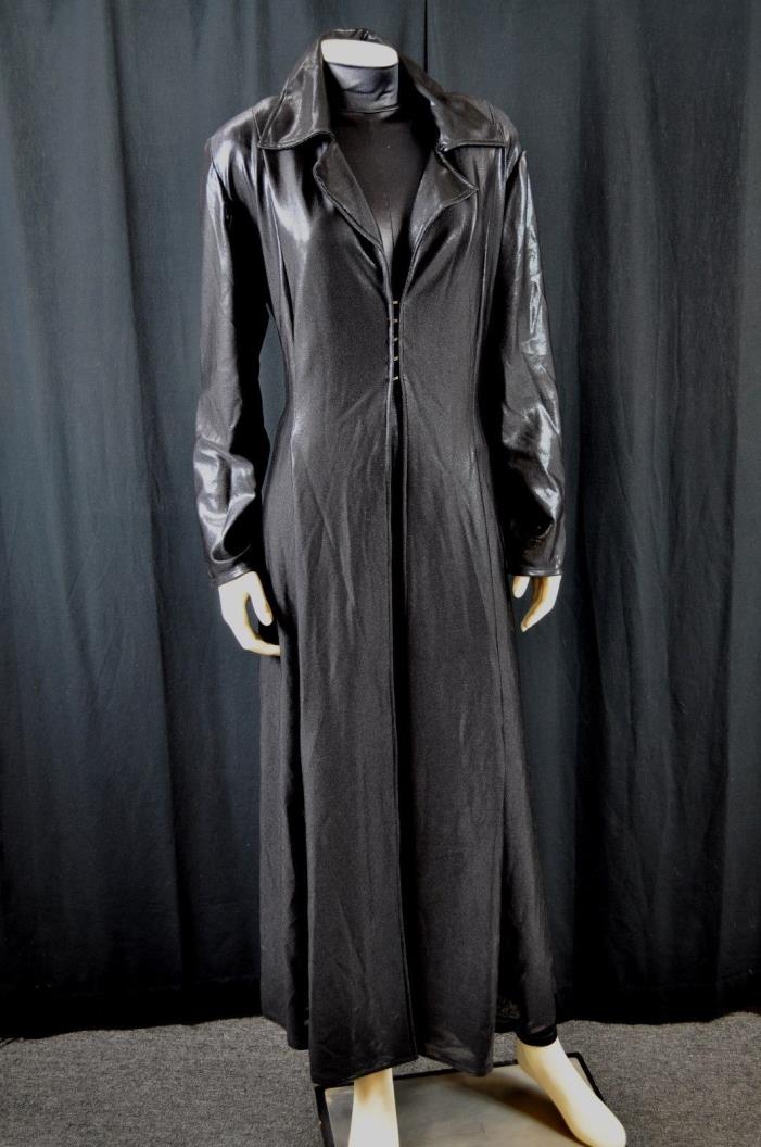 Shiny Black Spandex HOMESEWN Gothic Steampunk Van Helsing Matrix TRENCH Coat LG