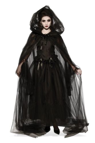 Sheer Black Long Gothic Hooded Cape, Haunted Victorian Looking, Eerie Vampire