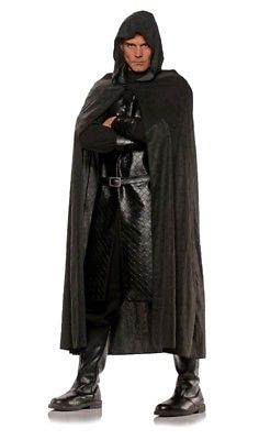 Dlx Renaissance Black Hooded Halloween Costume Cape Medieval Warrior Adult