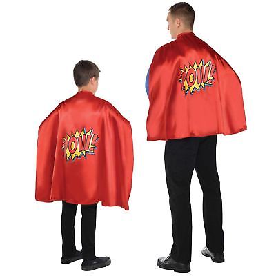 Kids Adults Deluxe Comicbook Superhero  Pow Cape Fancy Dress Costume Accessory