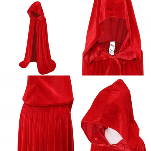 Kids Velvet Cape Cloak W Hood Unisex Child Cosplay Halloween RED 100Cm/39.4Inch