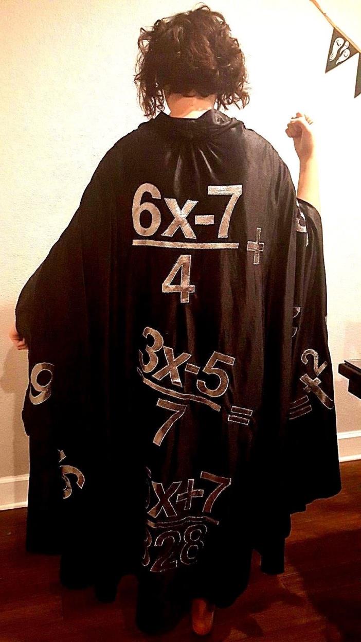 Adult teacher Math Equation Costume Cape Med Large Velvet soft Black and Silver