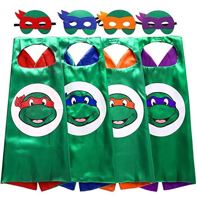 4 Color Ninja Turtles Cape with Mask Cloak Festival Gift for Boys and Girls