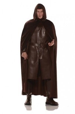 Dlx Renaissance Brown Hooded Halloween Costume Cape Medieval Warrior Adult