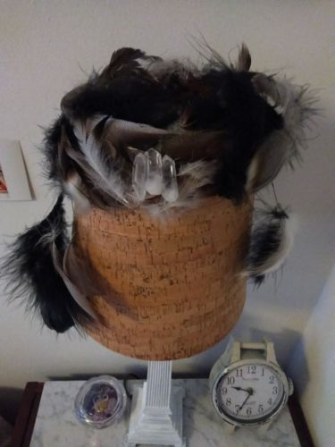 Handmade Feather Headress Quartz Leather Mended