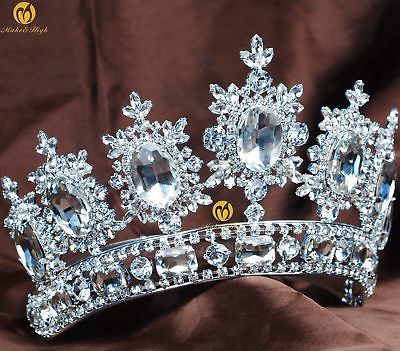Princess Floral Pageant Tiaras Clear Crystal Wedding Bridal Crowns Hair Jewelry