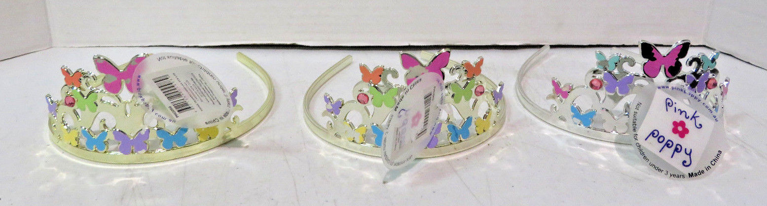 Plastic Crown Kids Set of 3 Jeweled Butterfly Tiaras with paint loss