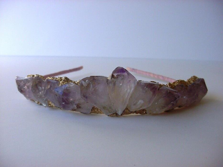 Raw Amethyst Crystal Fairy Boho Crown Tiara Gold Leaf