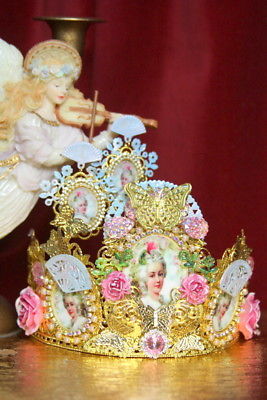 ZIBELLINI Set Of Earrings + Marie Antoinette Hand Painted Fan Crystal Flower Cro
