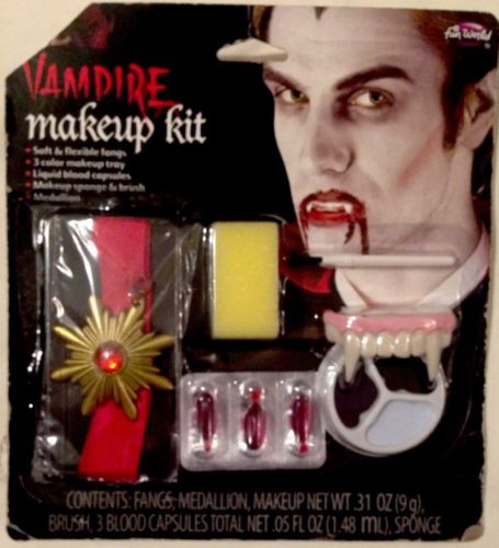 Halloween Vampire Make-Up Kit, Medallion, Blood Capsules, Fangs, NEW