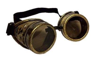 Gold Victorian Steampunk Costume Goggles Glasses Mens Welding Cyber Adult