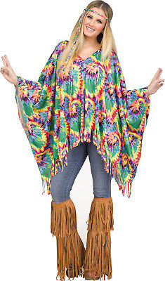 Tye Dye Printed Hippie Womens Adult 60S Chic Costume Poncho