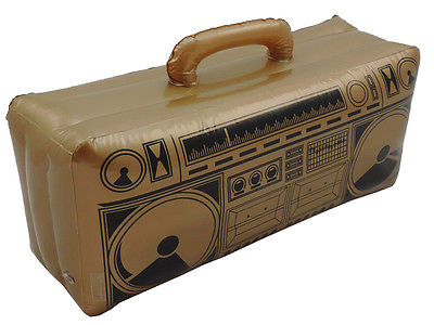 Old School Inflatable Ghetto Blaster Boom Box Stereo Gangster Costume Prop GOLD