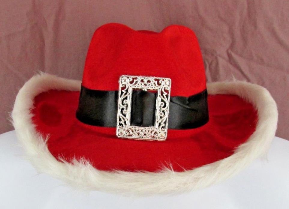 Christmas Santa Claus Elf Red & White Costume Country Holiday Cowboy Hat
