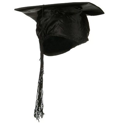Satin Silk Graduation Cap With Tassel Mortarboard Hat BLACK One Size Fits All