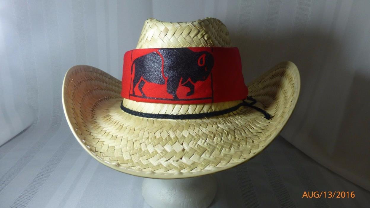 Childrens Straw Cowboy Hat Western Wear Bandana Buffalo Custer Halloween Costume