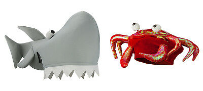 Gray Shark Red Crab Hat Plush Man Eater Jaws Ocean Costume Accessory Fish Set
