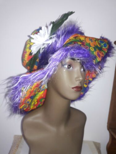 Adult Hippie Floppy Hat 60-70's flowers peace signs costume hat