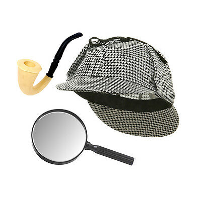 Adult Sherlock Holmes Detective Sleuth Costume Hat With Pipe & Magnifying Glass
