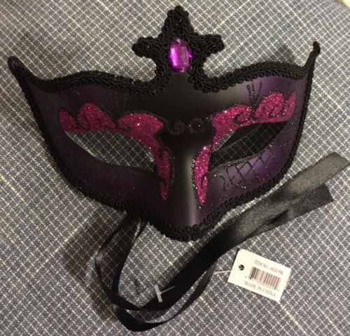Hot Pink, Purple & Black Venetian Mask Masquerade Mardi Gras with Satin Ribbon