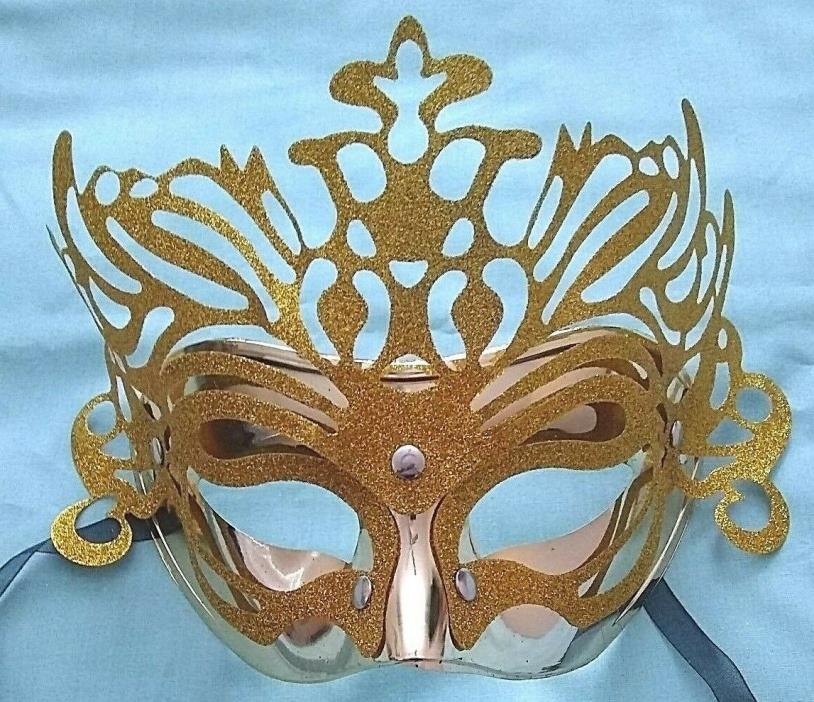 NWT Unisex GOLD Venetian Mardi Gras Laser Cut Mask Masquerade Party Costume