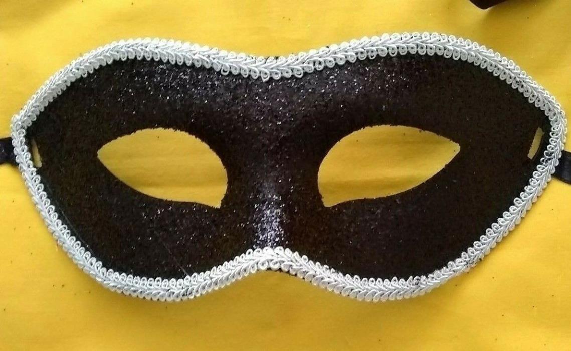 NWT Venetian UNISEX BLACK GLITTER Mask for Mardi Gras Masquerades Party