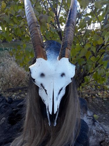 Real Goat Skull Mask Halloween Costume Horror Haunt Latex Devil Demon Satan