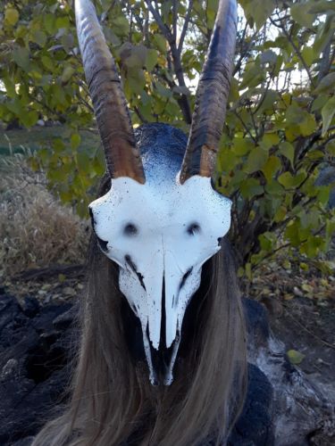 Real Goat Skull Mask Halloween Costume Horror Haunt Latex Devil Demon Satan