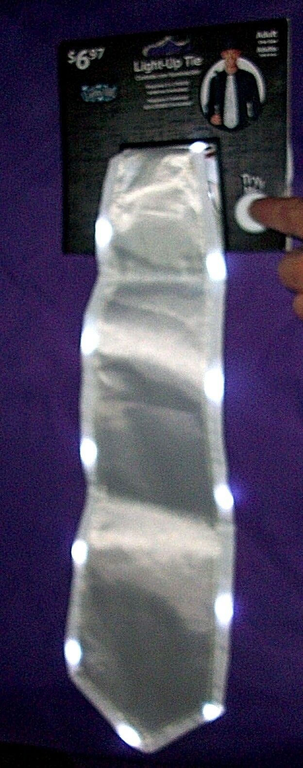 NWT White LIGHT UP TIE Costume Accessory Necktie Adult One Size Wide Free Ship