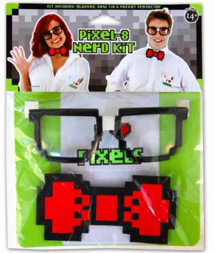Pixel-8 Nerd Kit Bow Tie Glasses Pocket Protector Cosplay Costume Accessory!!
