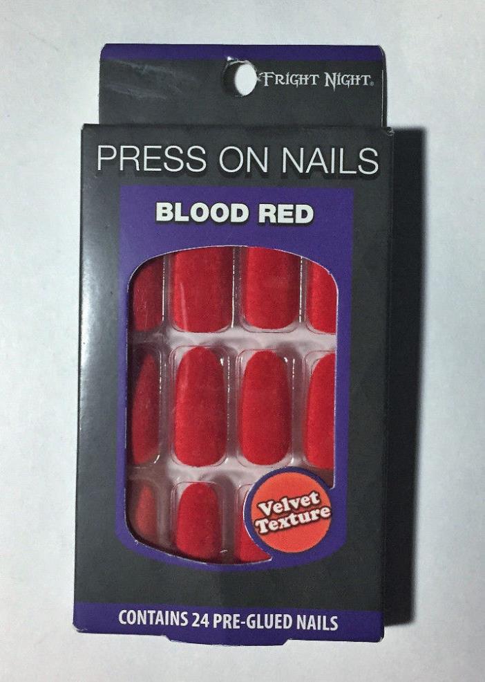 Fright Night 24 Pre-Glued Blood Red Velvet Texture Press On Nails Halloween NIP!