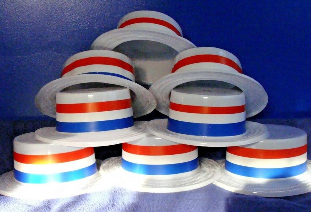 Set of 8 ~ PATRIOTIC TOP HATS ~ Red White & Blue Americana ~ Lightweight plastic