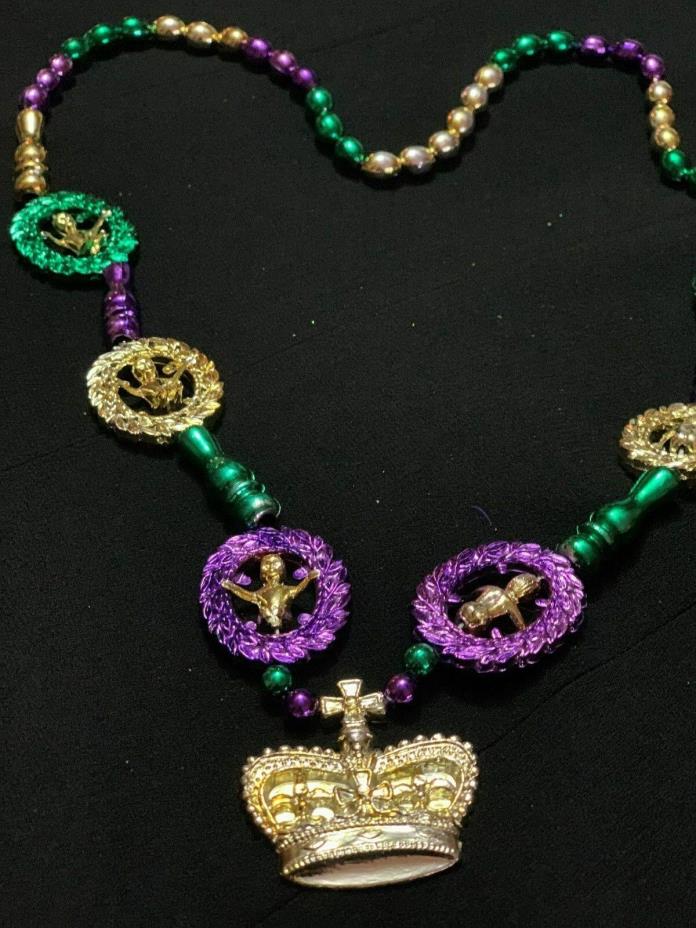 Mardi Gras Party Beads Beaded Crown Necklace  EUC