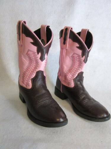 Girls OLD WEST Youth PINK BROWN COWBOY BOOTS Leather Sz 13.5 Halloween Costume