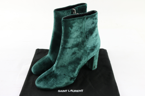 NWT $995 Saint Laurent Loulou Ladies Green Velvet Zip-Up Booties Size 8