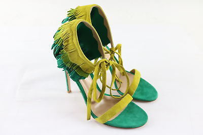 NWT $945 Gianvito Rossi Multi Green Suede Ankle Lace Up Sandals Size 8.5