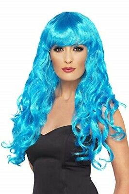 Smiffys Women's Long and Curly Blue Wig with Bangs, One Size, Siren Wig, 502057