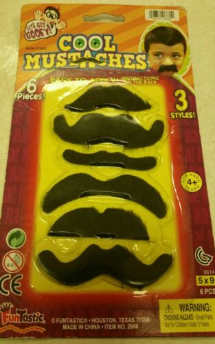 Funtastic Let's Get Goofy! 6 Pieces Cool Mustaches 3 Styles Non Toxic