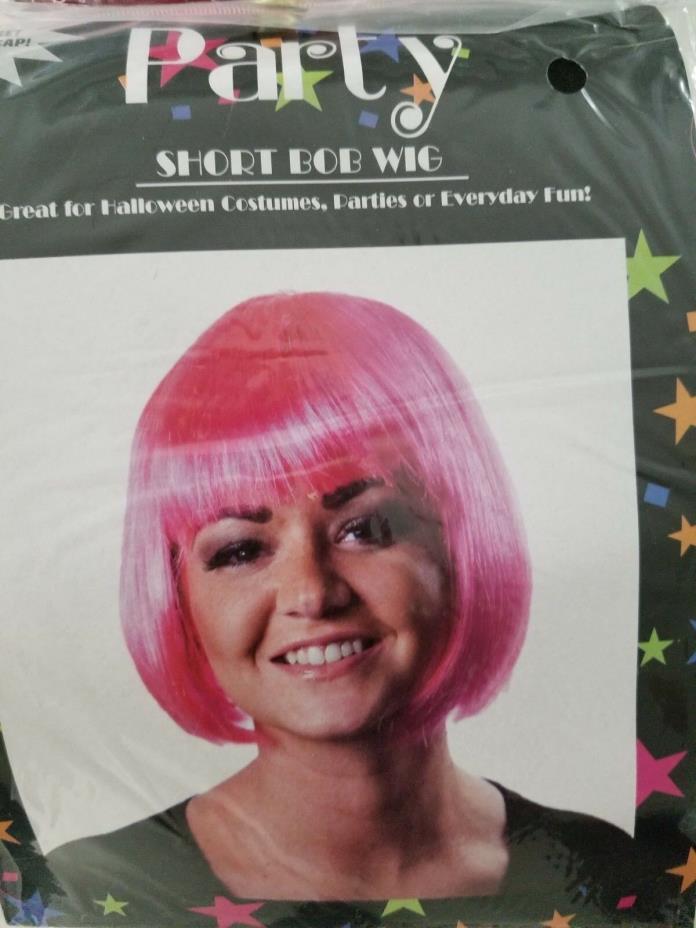 Ladies Party Short Bob Wig Halloween  Accessory One Size Short Neon Pink