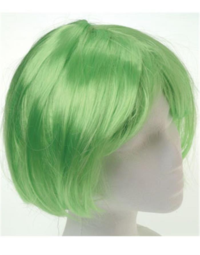 Adult Green Short Waive Curl Mod Bob Bangs Costume Wig