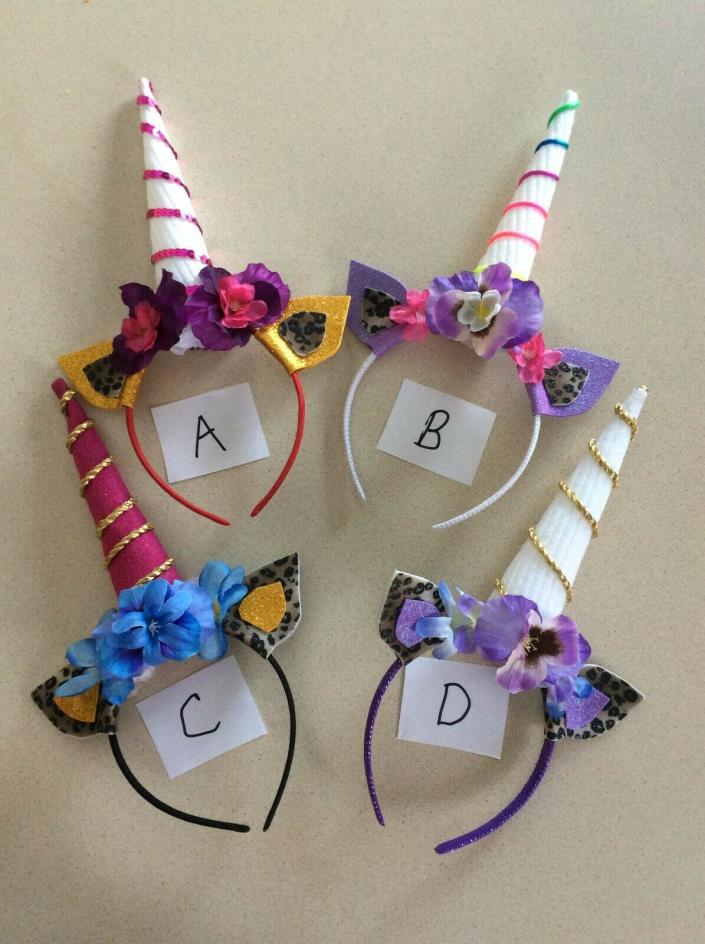 UNICORN Headband Floral With Ears (14 HANDMADE) YOU PICK from letter