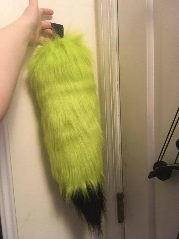 fursuit green and black wolf/fox tail