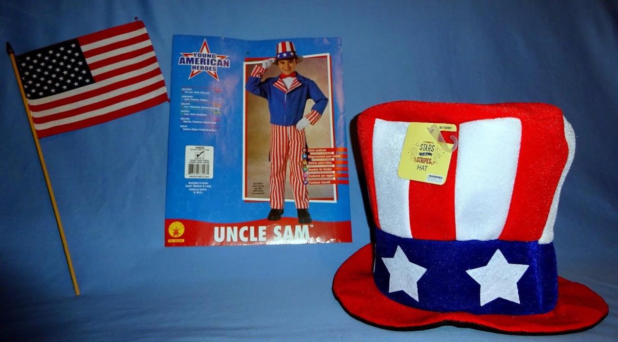 Uncle Sam Costume-kid-12-14-Coat-pants-shirt front-bow tie-Hat-American Flag-LOT