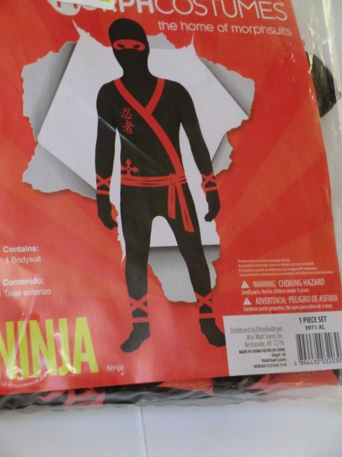 Ninja morph suit new boys XL 14 16 morphcostume black red