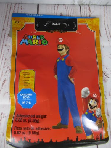 Halloween Super Mario Boys Jumpsuit Hat Costume Size Medium 7-8 NO MUSTACHE