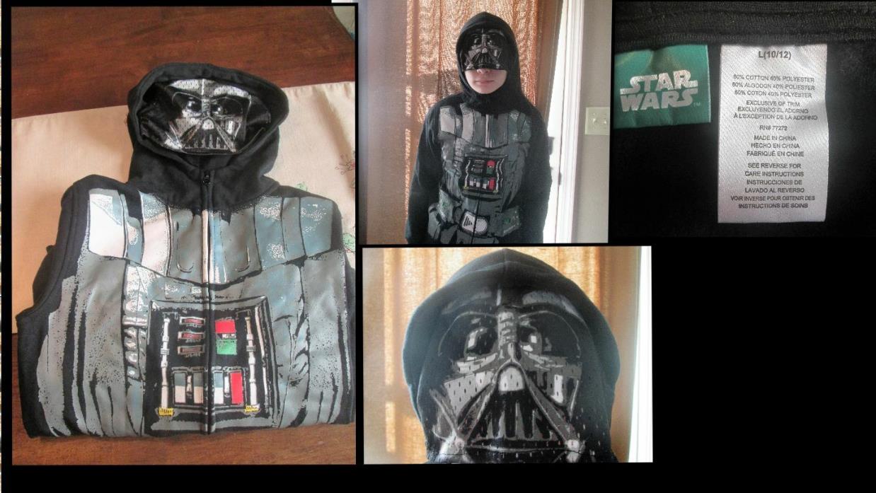 Star Wars Darth Vader Zip Up Sweatshirt HALLOWEEN Hooded mask BOYS LARGE 10/12