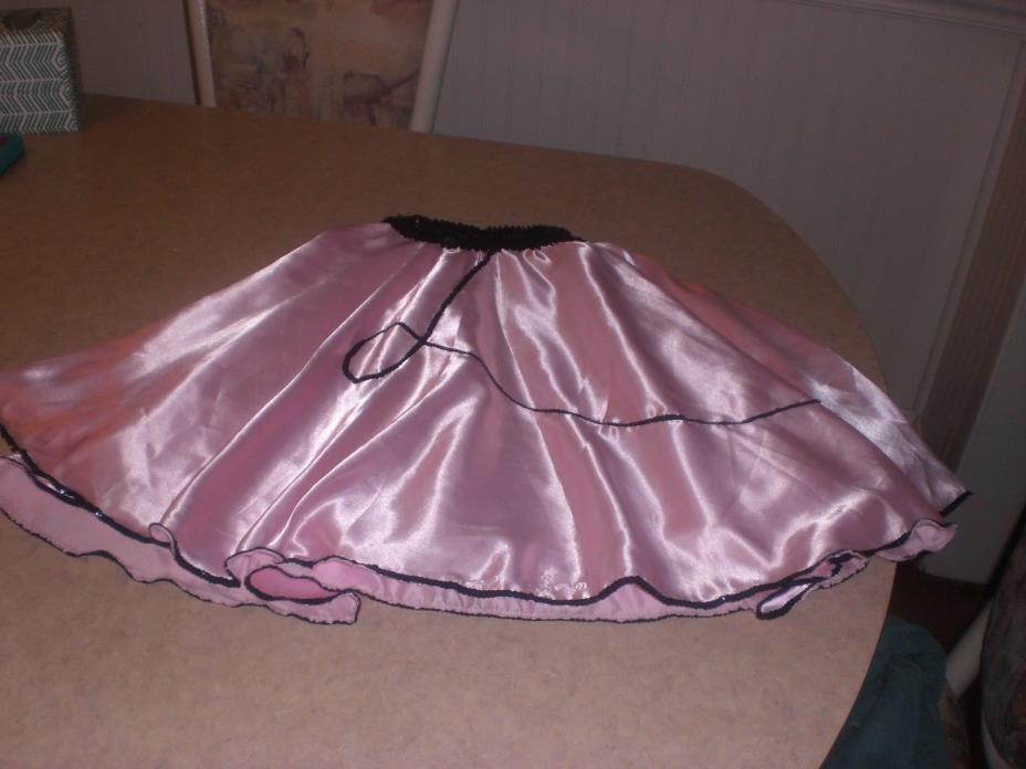 Skirt Costume-Pink with Black Sequence trim -Satin- Preowned-Medium