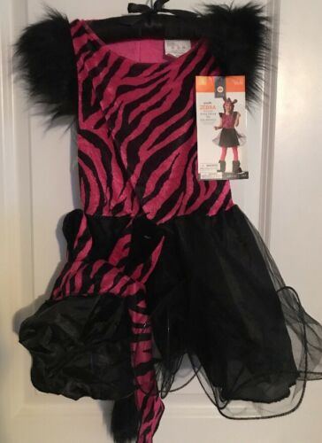 Zebra Halloween Costume Witch Dress Up Girls Sz Small 4-6X hat Pink black NWT