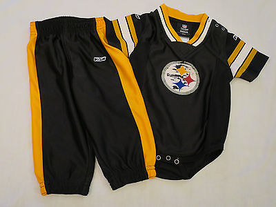 Reebok NFL Steelers 2 pc set Black & Gold Jersey Creeper & Pants Infant 12 month
